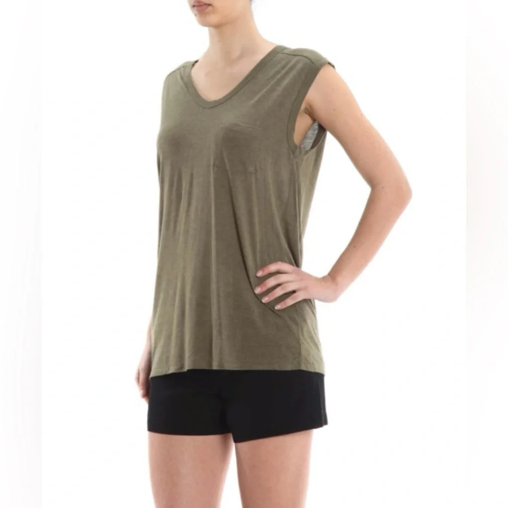 Alexander Wang Sz L Olive Green Sleeveless Relaxed Fit Tank Top